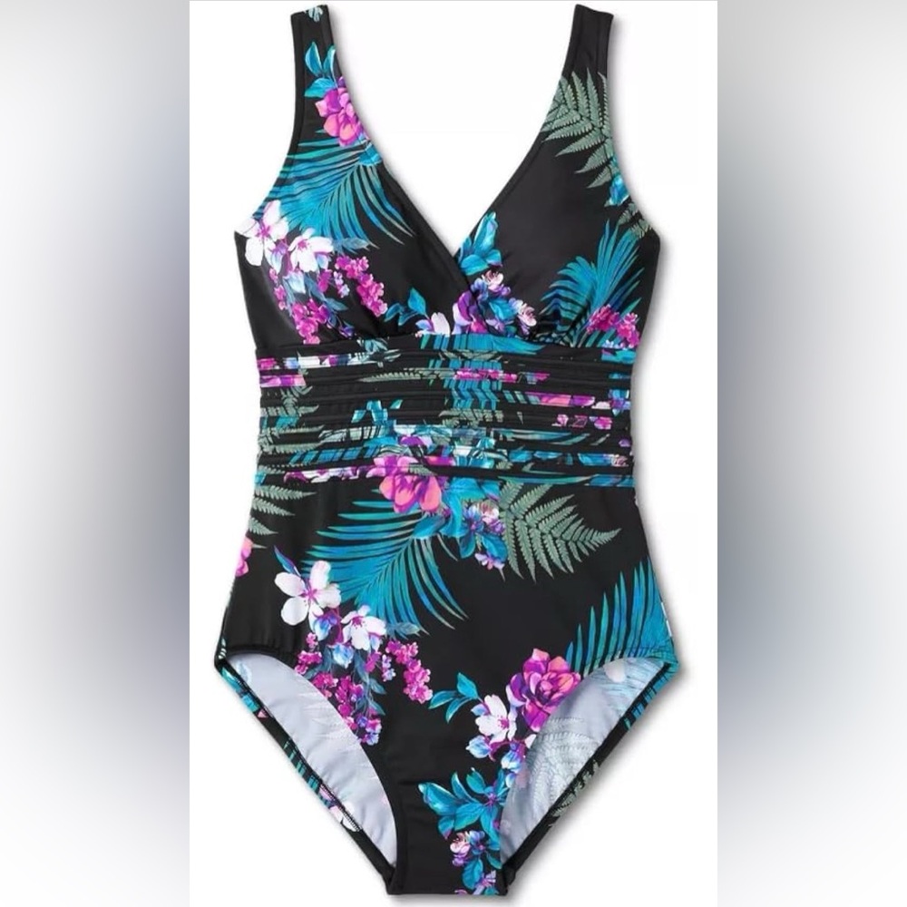 NWT Aqua Green Tropical Floral One Piece Swimsuit XL - Picture 4 of 9